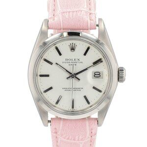 Rolex Oyster Perpetual Date 1500 Steel White Index Pink Leather 34mm Watch